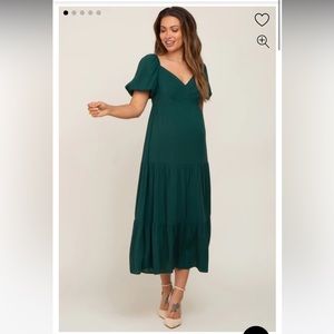Pinkblush Green V-Neck Puff Sleeve Tiered Maternity Maxi Dress